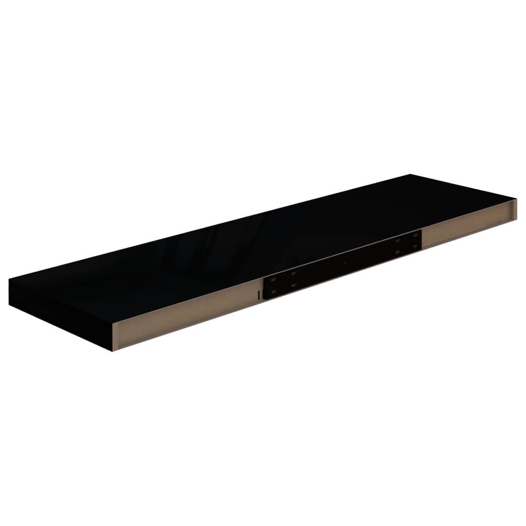 Wandregale Schwebend 2 Stk. Hochglanz-Schwarz 90x23,5x3,8cm MDF