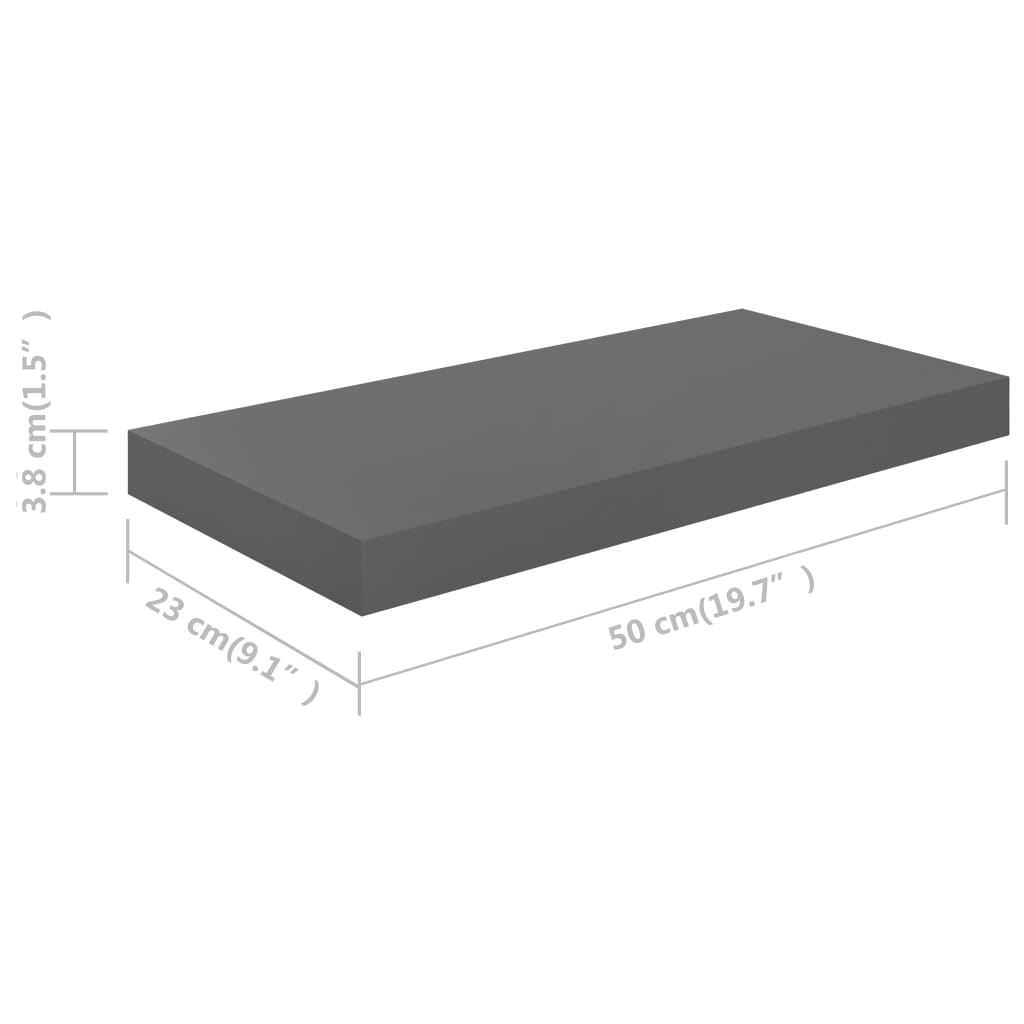 Schwebendes Wandregal Hochglanz-Grau 50x23x3,8 cm MDF