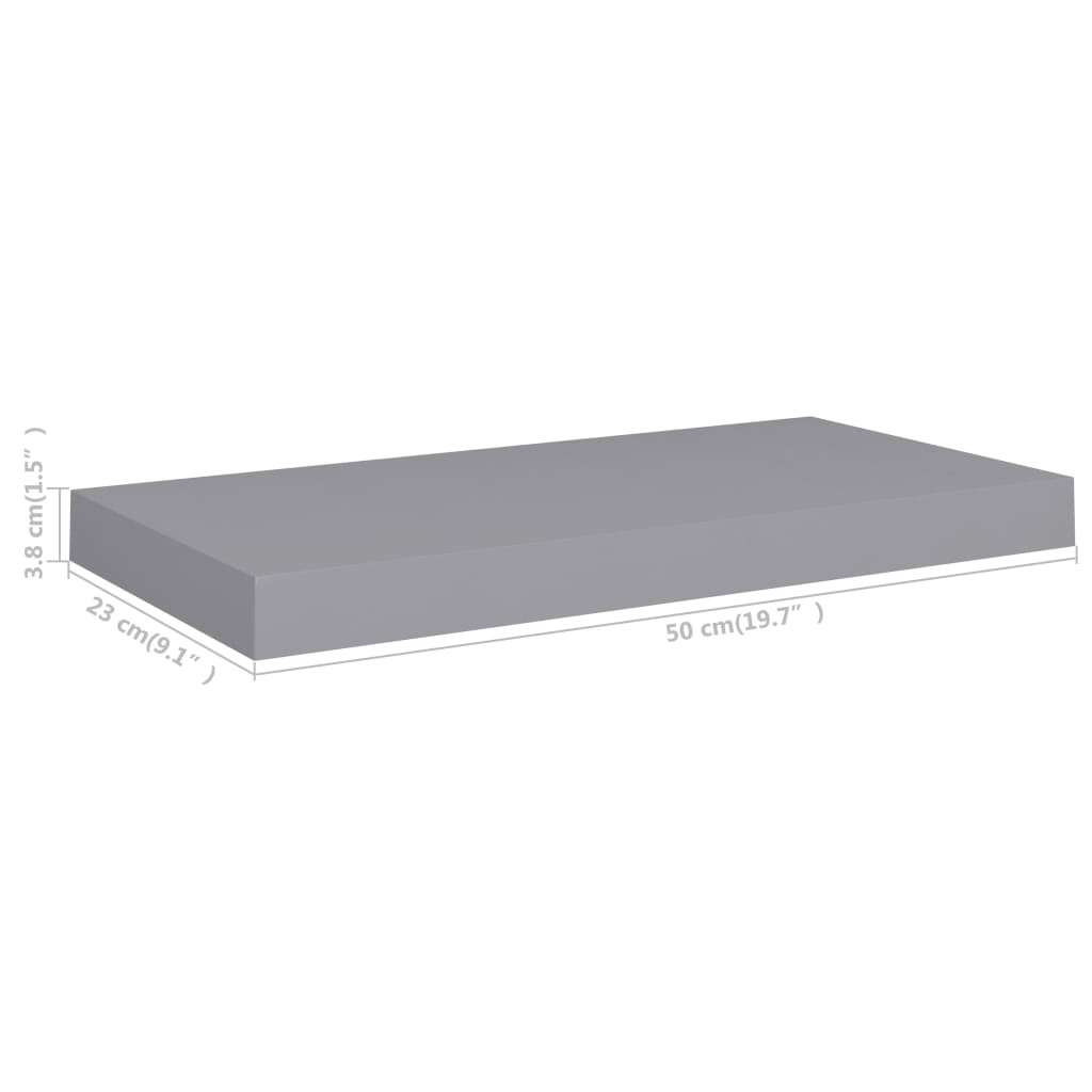 Schwebendes Wandregal Grau 50x23x3,8 cm MDF