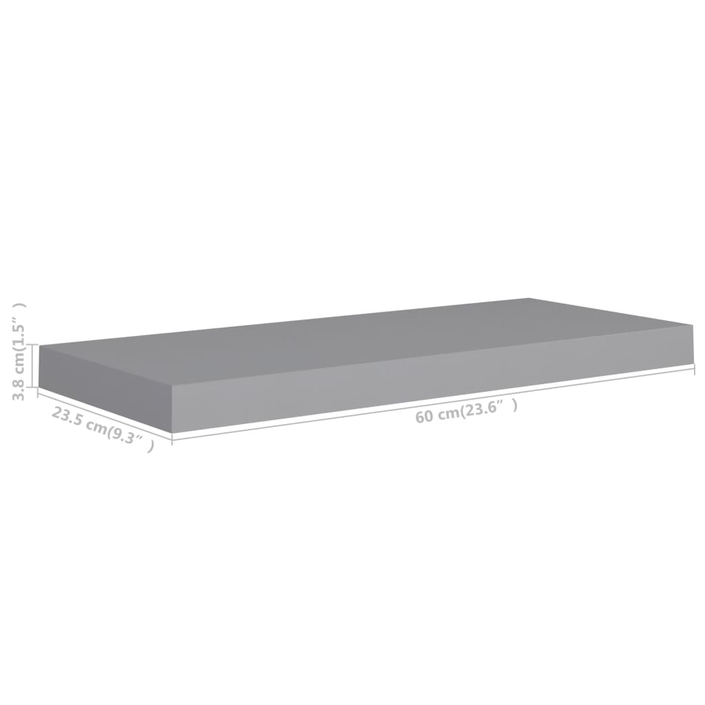 Schwebende Wandregale 2 Stk. Grau 60x23,5x3,8cm MDF