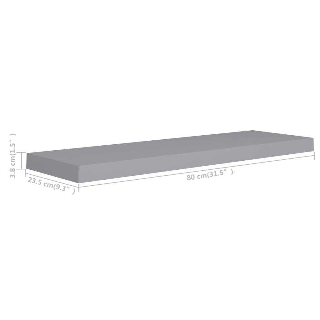 Schweberegale 4 Stk. Grau 80x23,5x3,8 cm MDF