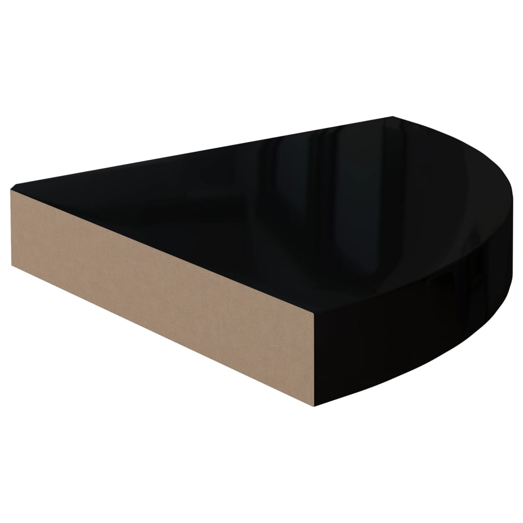 Eck-Schweberegale 2 Stk. Hochglanz-Schwarz 25x25x3,8 cm MDF