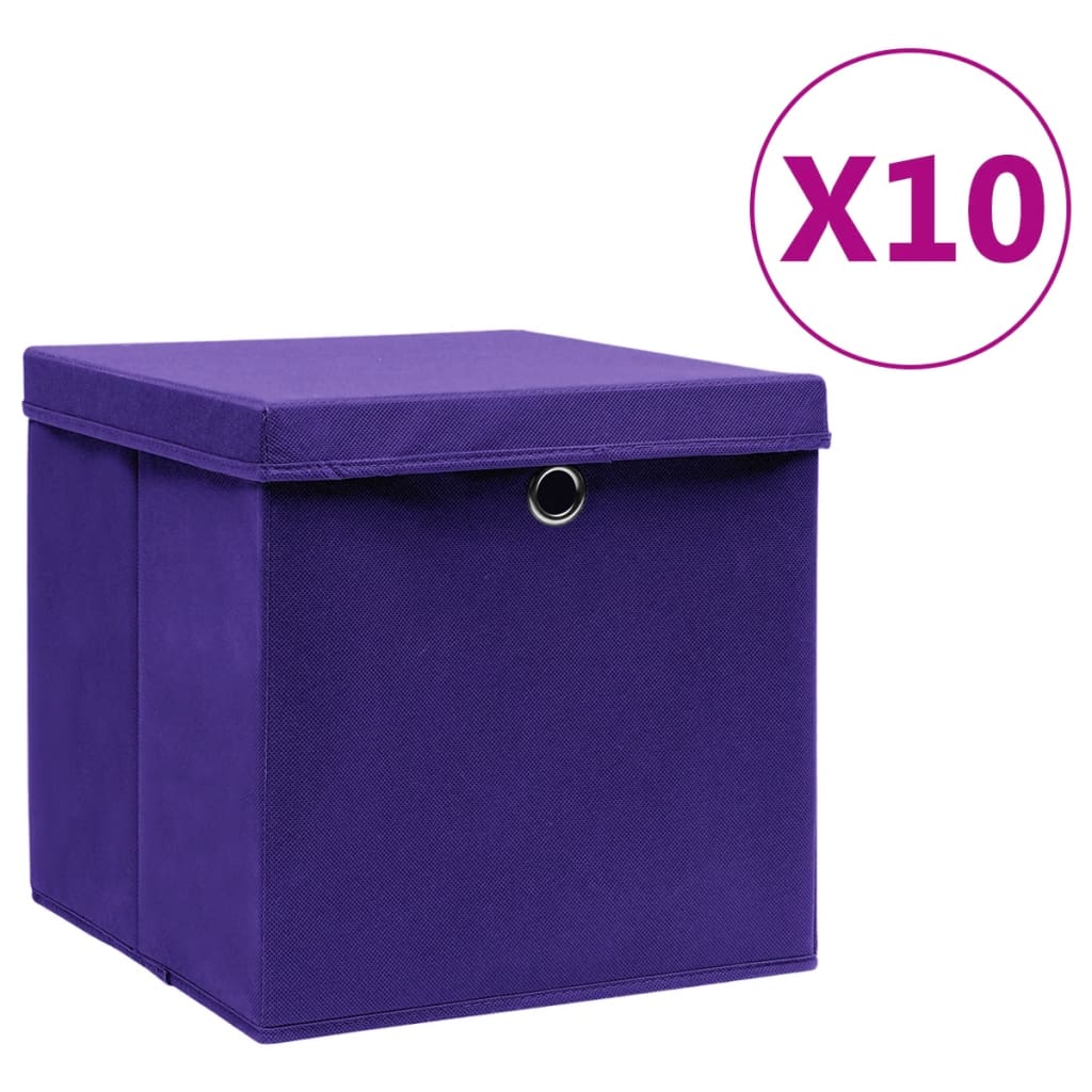 Aufbewahrungsboxen mit Deckeln 10 Stk. 28x28x28 cm Lila