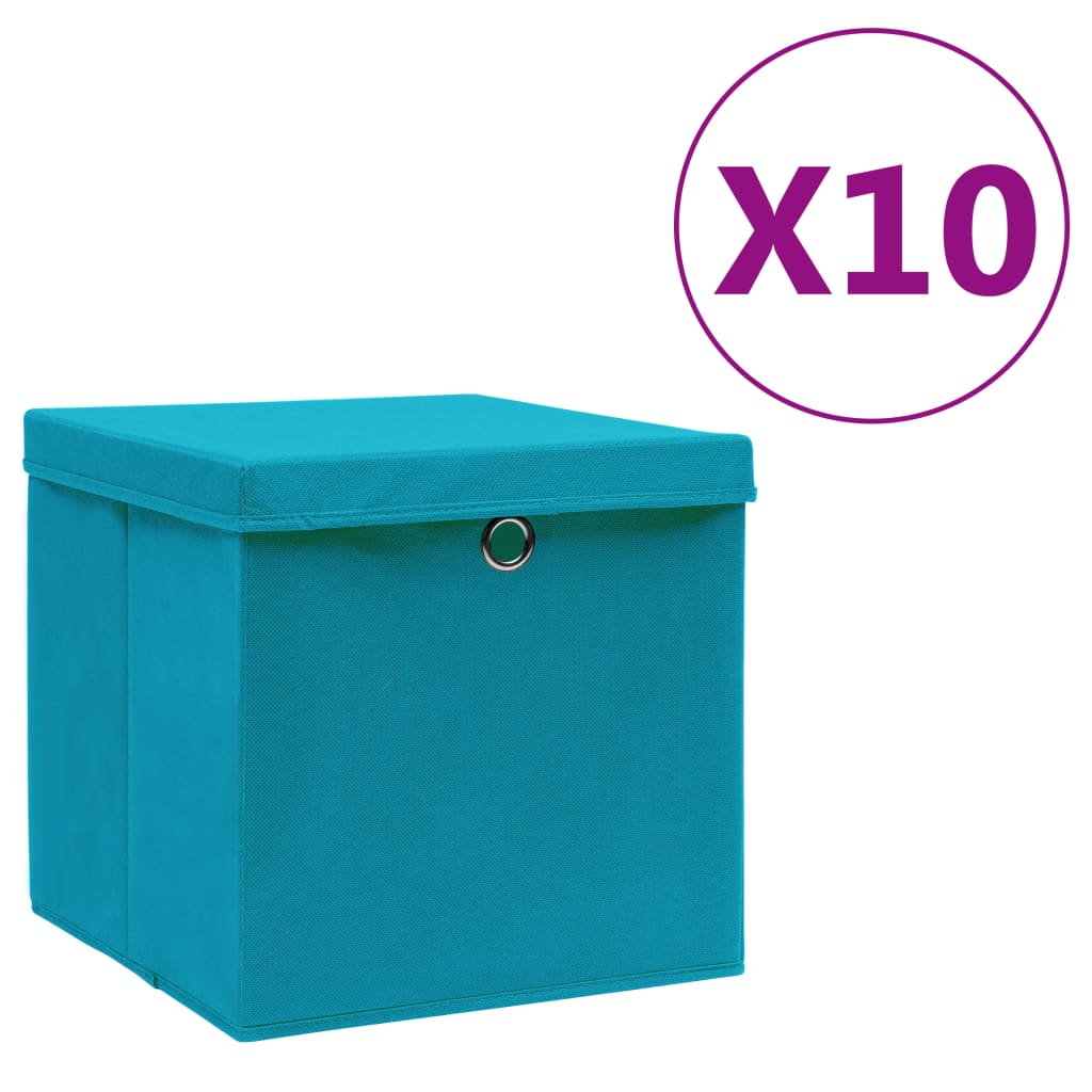 Aufbewahrungsboxen mit Deckeln 10 Stk. 28x28x28 cm Babyblau