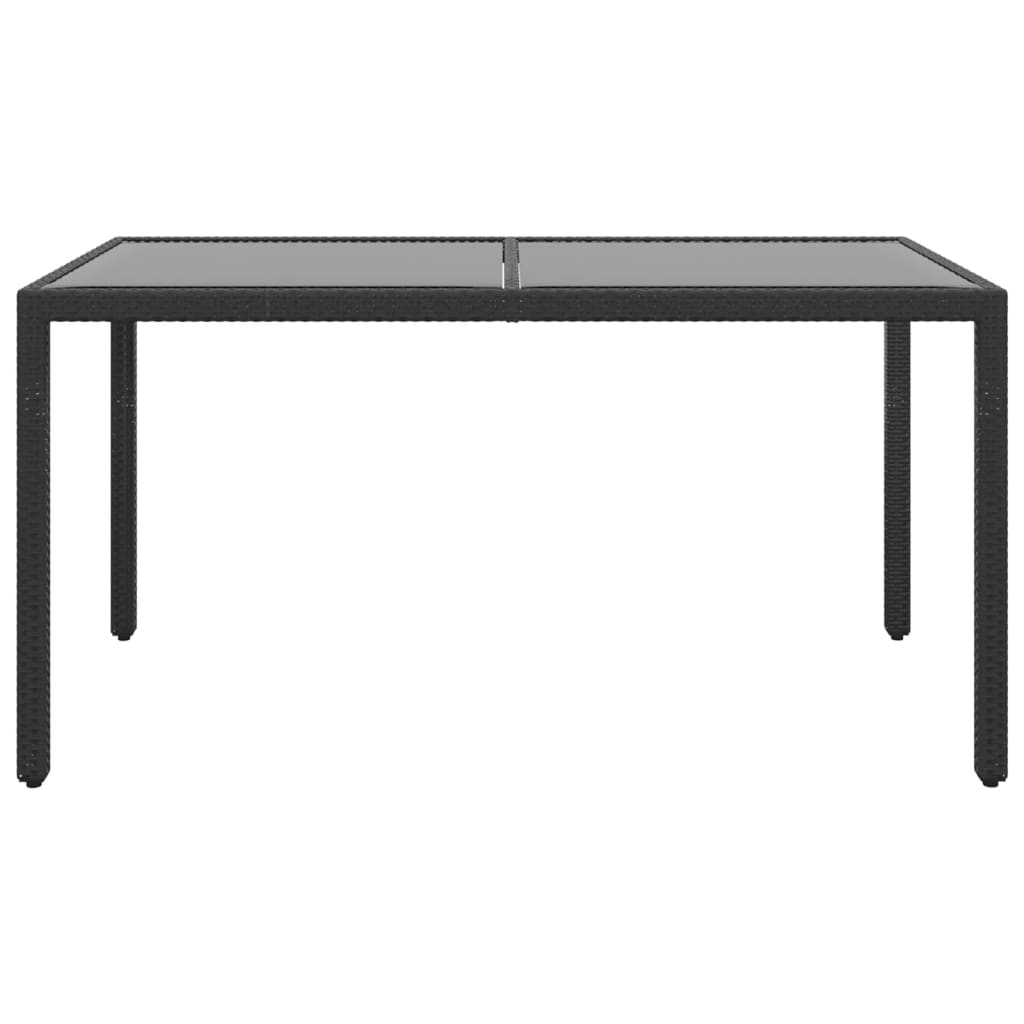 Gartentisch 150x90x75 cm Hartglas und Poly Rattan Schwarz