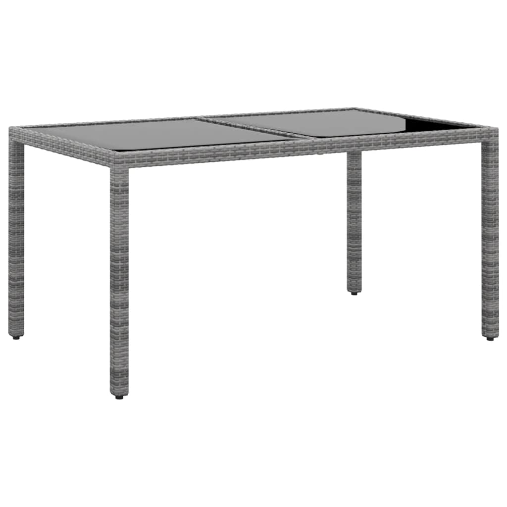 Gartentisch 150x90x75 cm Hartglas und Poly Rattan Grau
