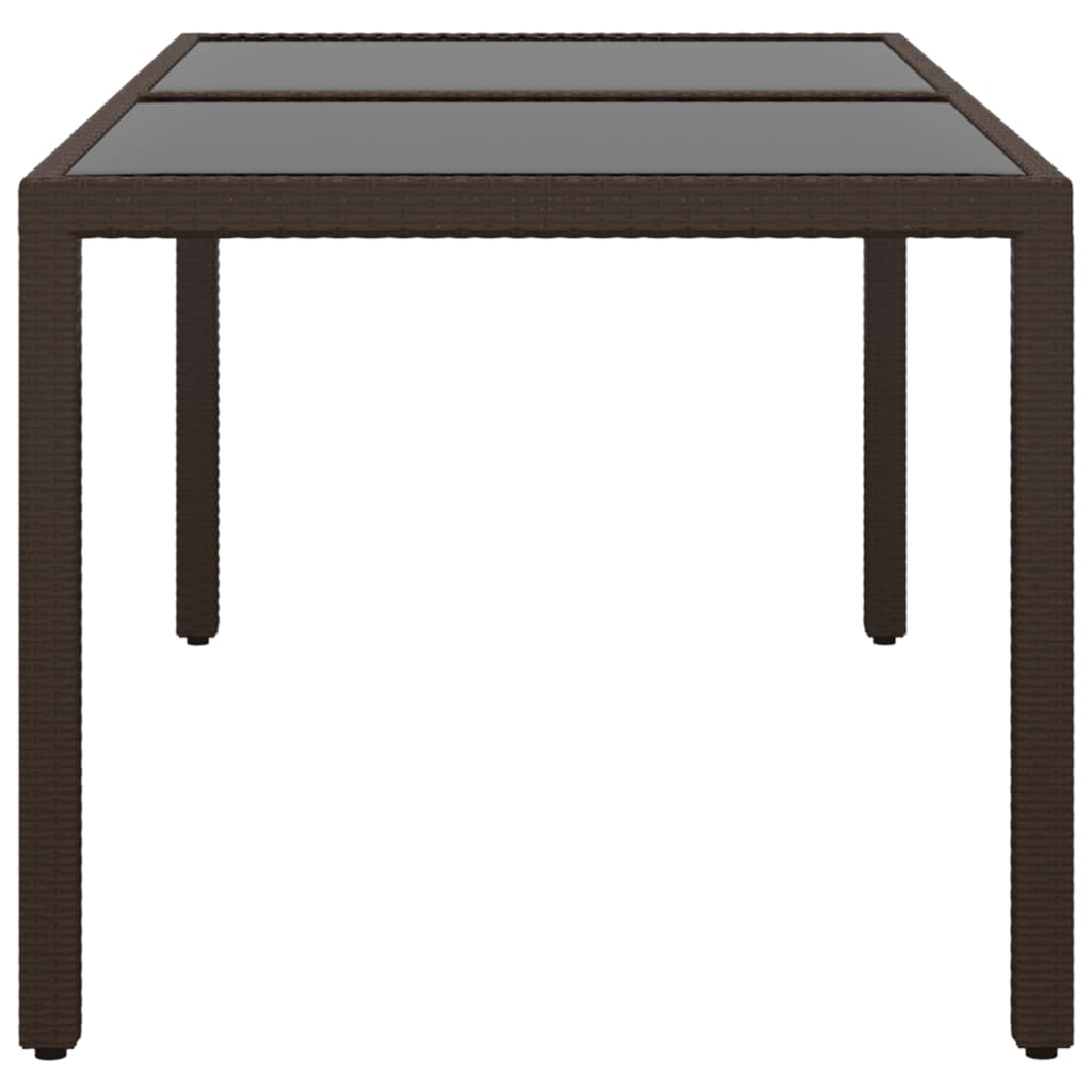 Gartentisch 150x90x75 cm Hartglas und Poly Rattan Braun