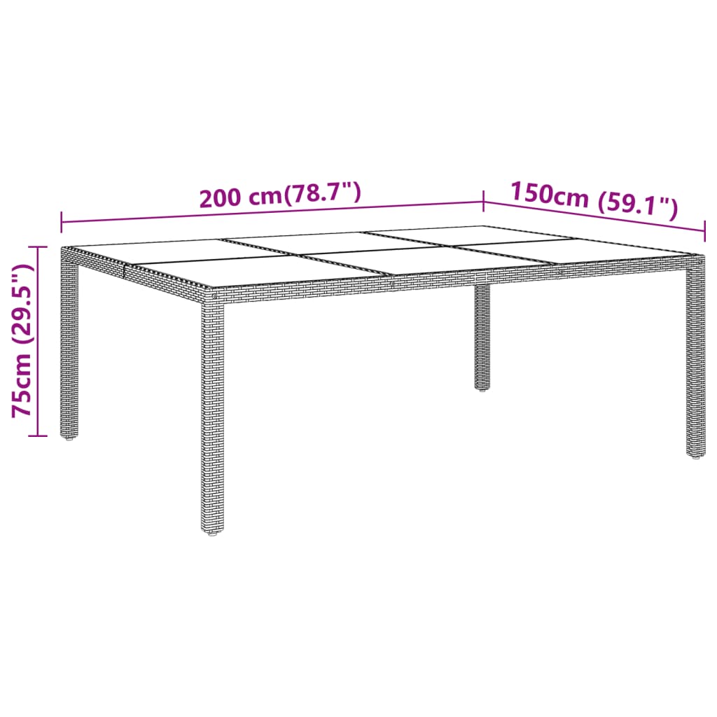 Gartentisch 200x150x75 cm Hartglas und Poly Rattan Schwarz