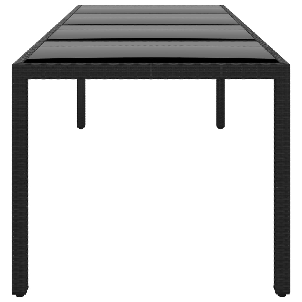 Gartentisch 250x100x75 cm Hartglas und Poly Rattan Schwarz