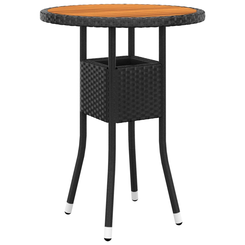 Gartentisch Ø60x75 cm Akazienholz und Poly Rattan Schwarz