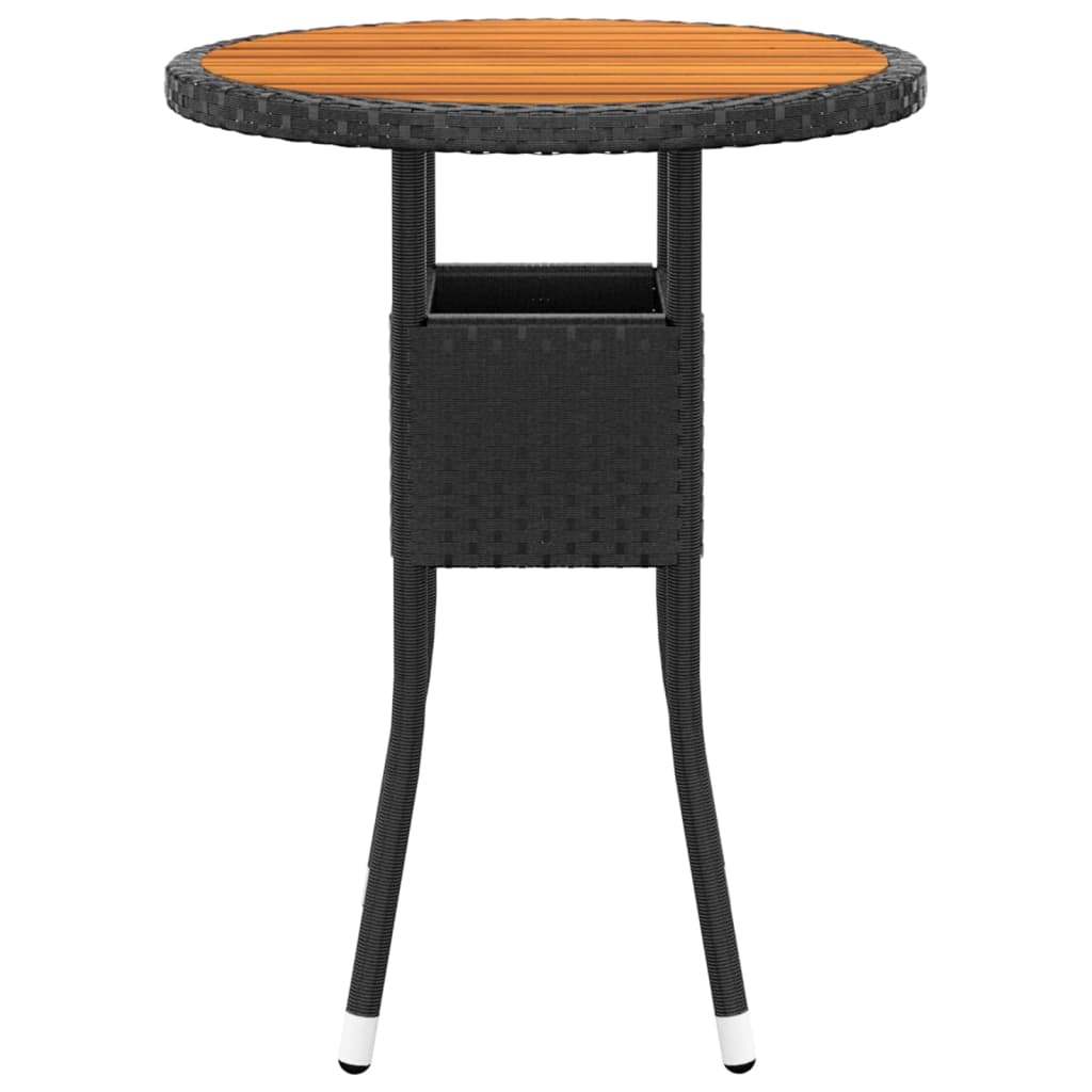 Gartentisch Ø60x75 cm Akazienholz und Poly Rattan Schwarz