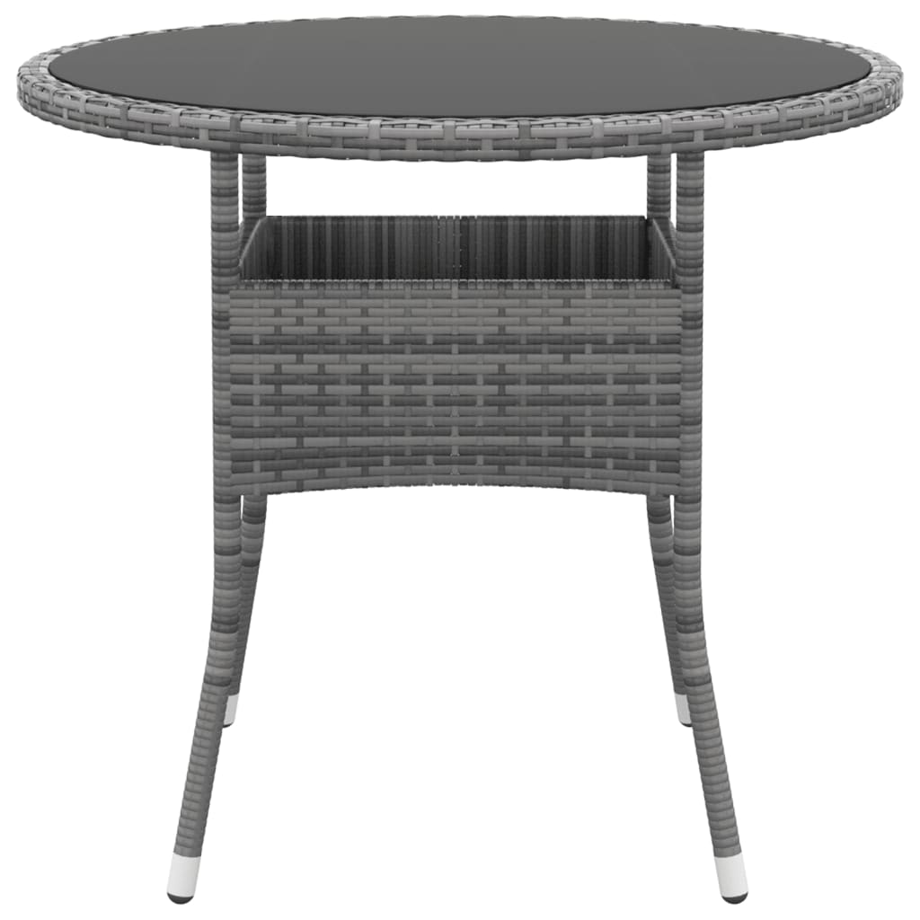 Gartentisch Ø80x75 cm Hartglas und Poly Rattan Grau