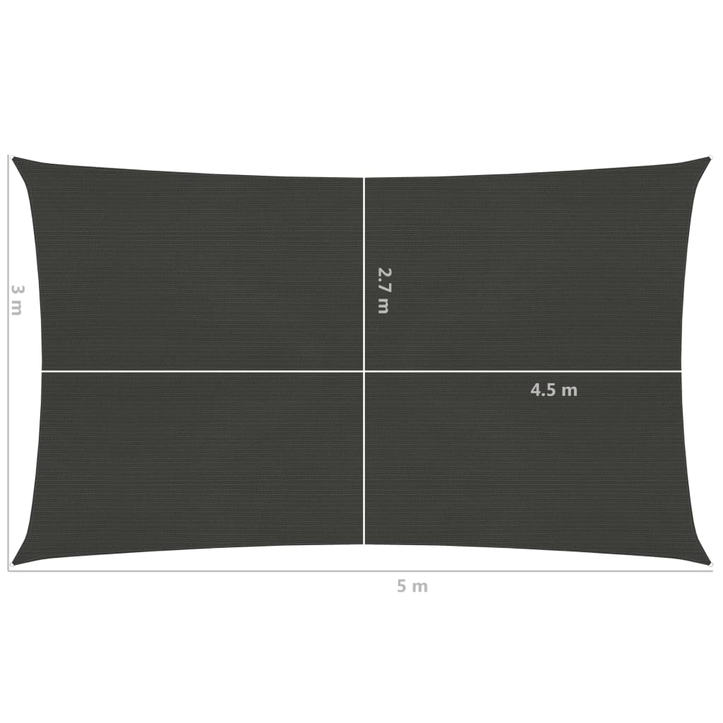 Sonnensegel 160 g/m² Anthrazit 3x5 m HDPE