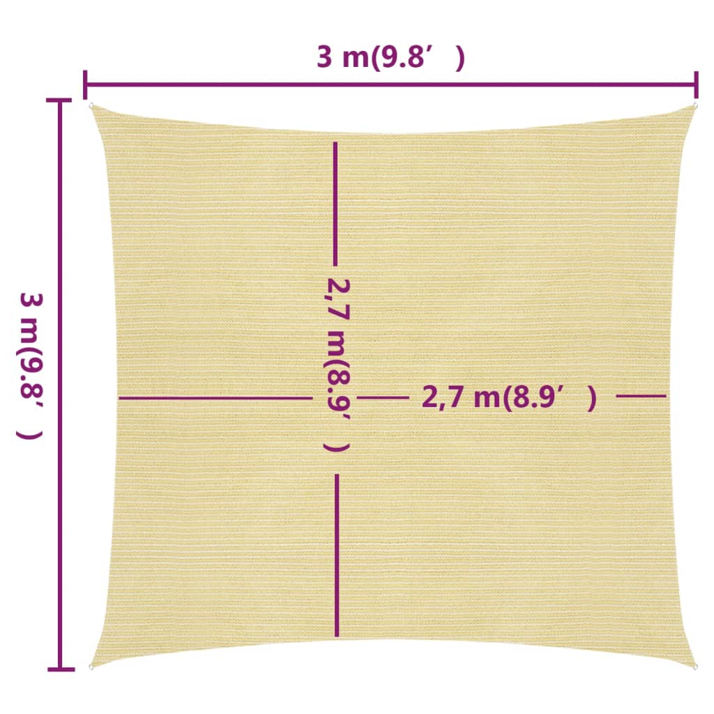Sonnensegel 160 g/m² Beige 3x3 m HDPE