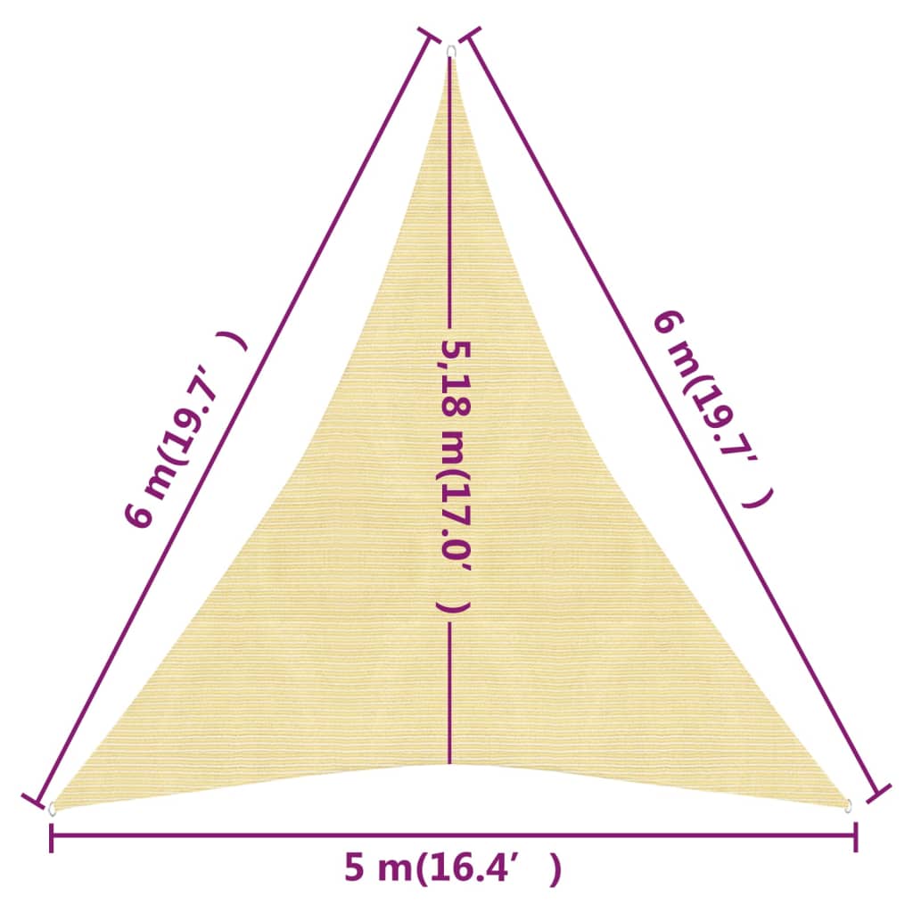 Sonnensegel 160 g/m² Beige 5x6x6 m HDPE