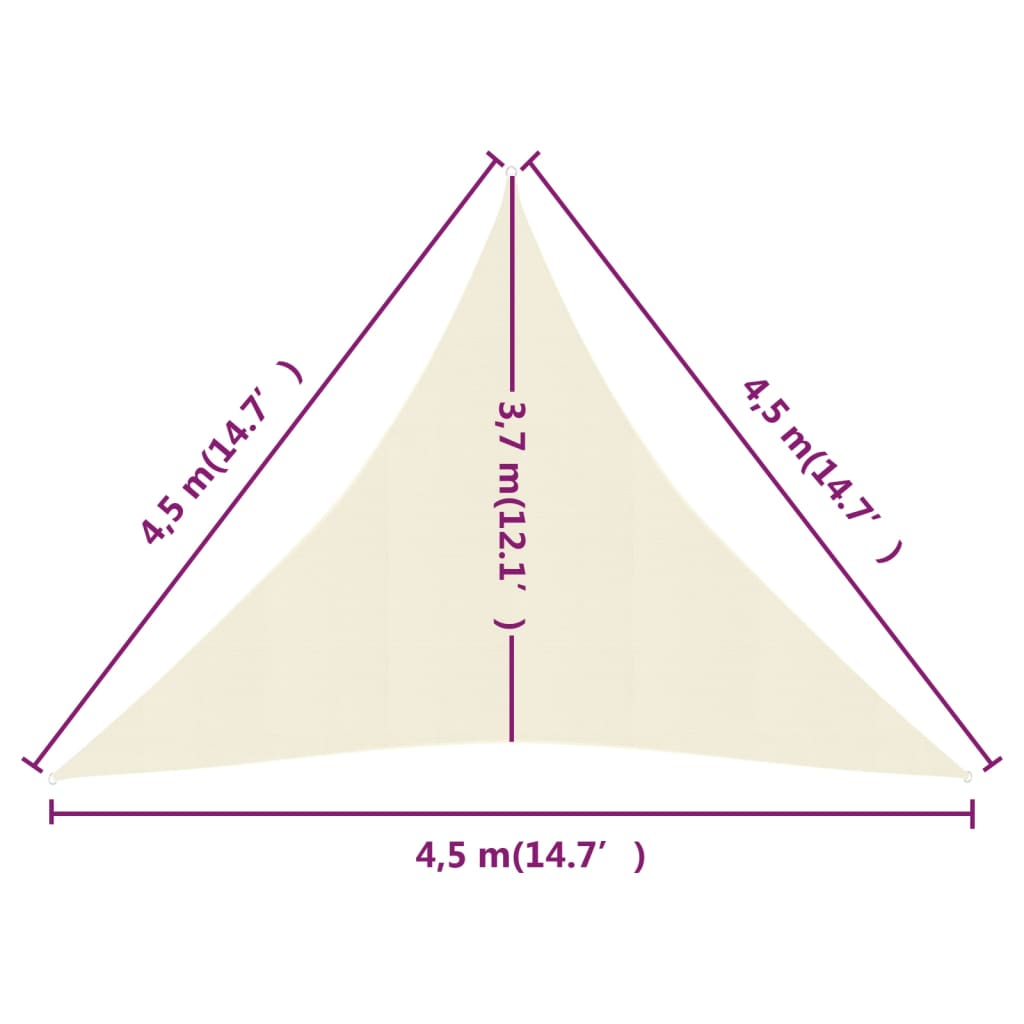 Sonnensegel 160 g/m² Creme 4,5x4,5x4,5 m HDPE