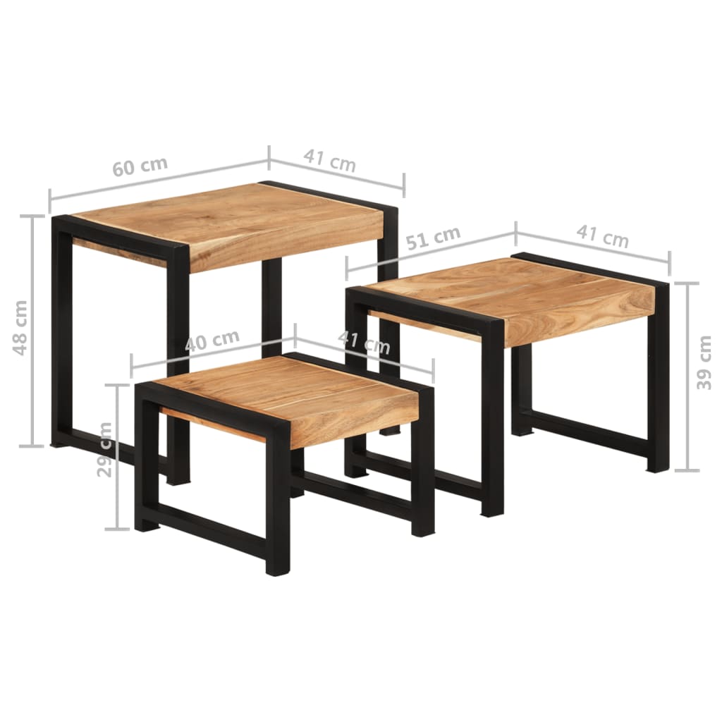 Satztische 3-tlg. Massivholz mit Palisander-Finish