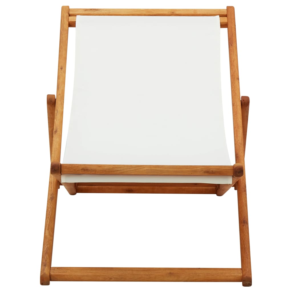 Klappbarer Strandstuhl Eukalyptusholz und Stoff Cremeweiß