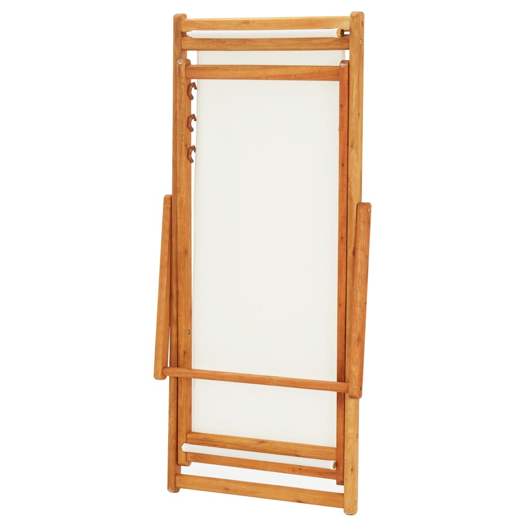 Klappbarer Strandstuhl Eukalyptusholz und Stoff Cremeweiß