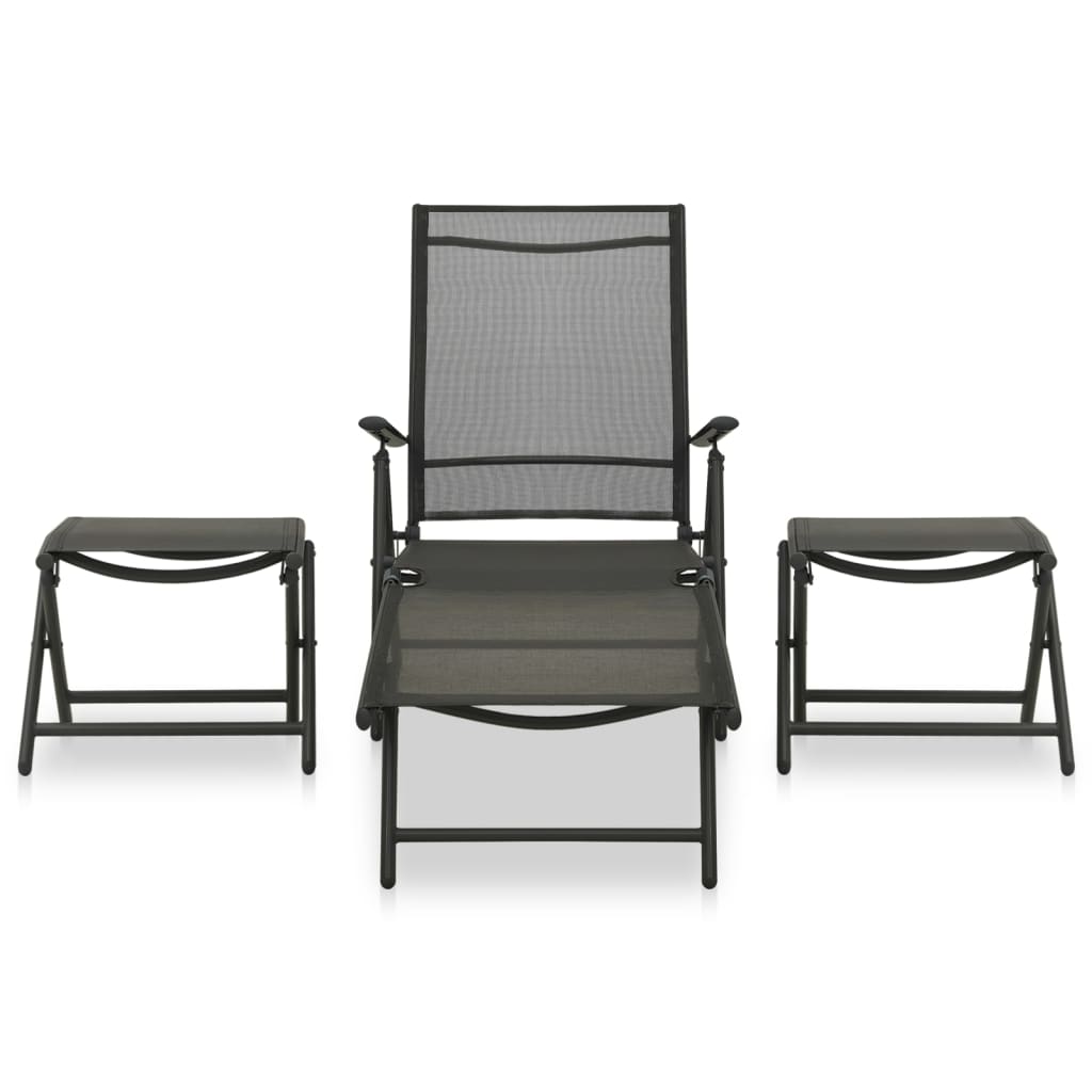 3-tlg. Garten-Lounge-Set Textilene und Aluminium Schwarz