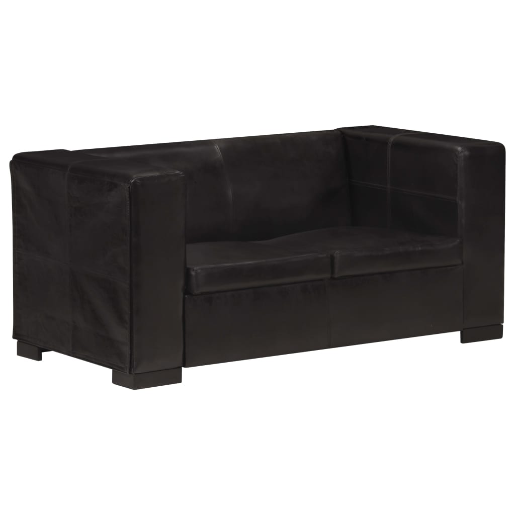 2-Sitzer-Sofa Schwarz Echtleder