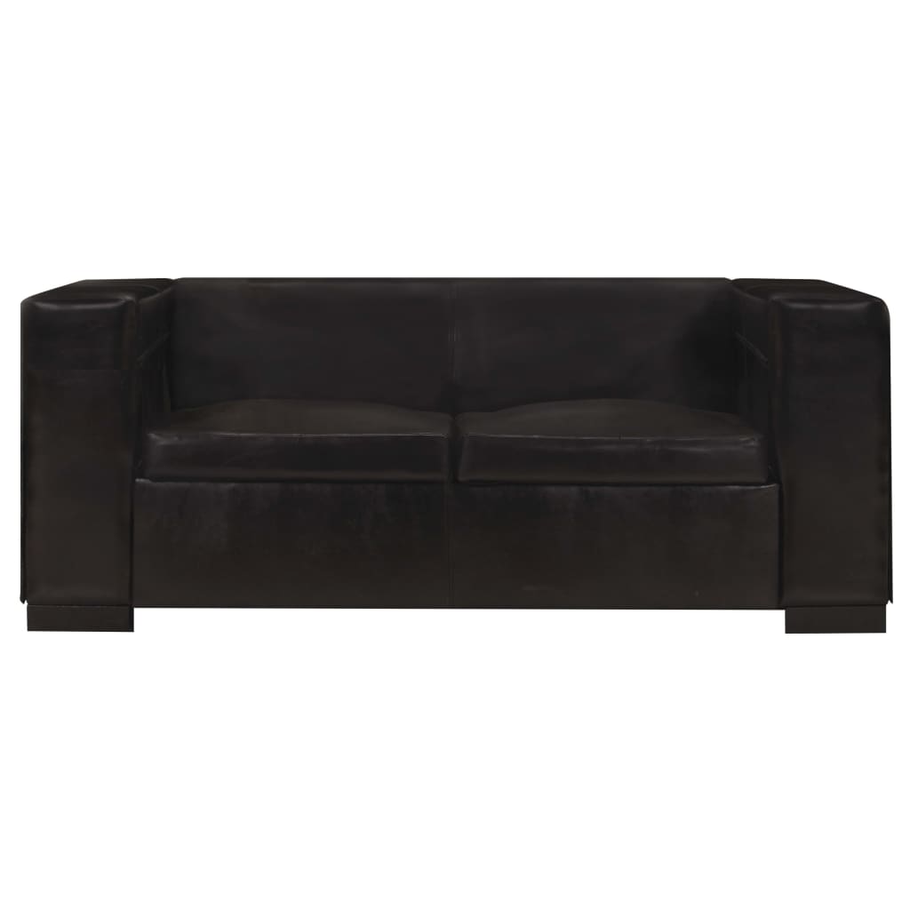 2-Sitzer-Sofa Schwarz Echtleder