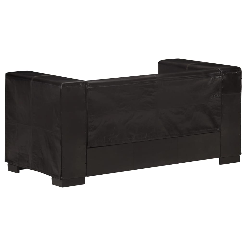 2-Sitzer-Sofa Schwarz Echtleder