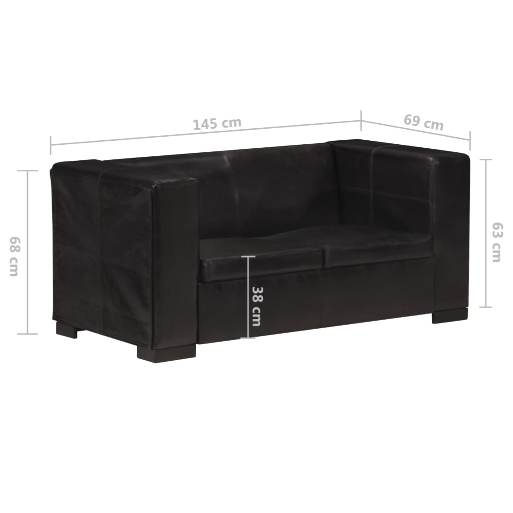 2-Sitzer-Sofa Schwarz Echtleder