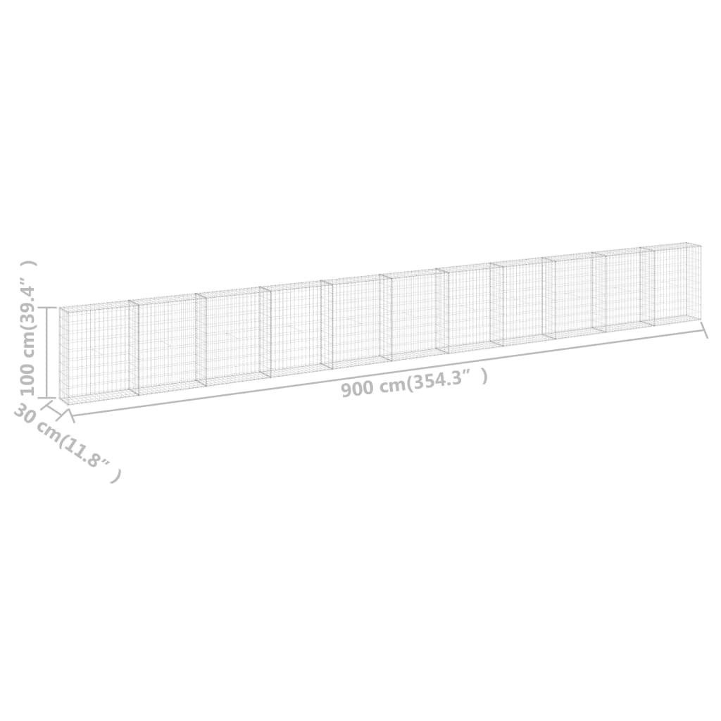 Gabionenwand mit Abdeckung Verzinkter Stahl 900x30x100 cm
