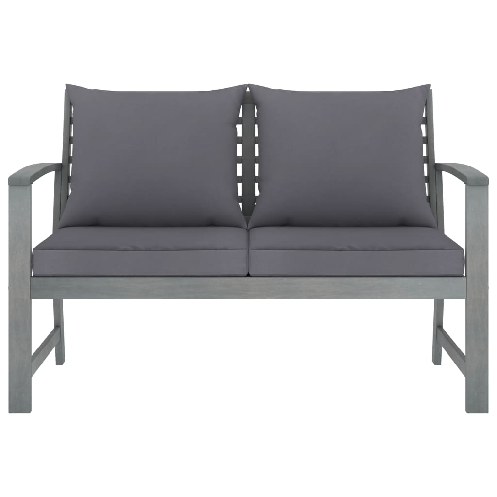 Gartenbank 120 cm mit Dunkelgrauen Kissen Massivholz Akazie