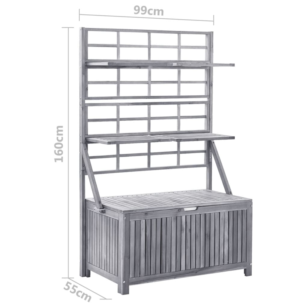 Aufbewahrungsbox mit Spalier Grau 99x55x160cm Massivholz Akazie