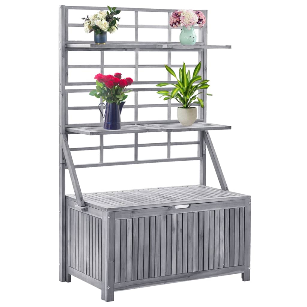 Aufbewahrungsbox mit Spalier Grau 99x55x160cm Massivholz Akazie