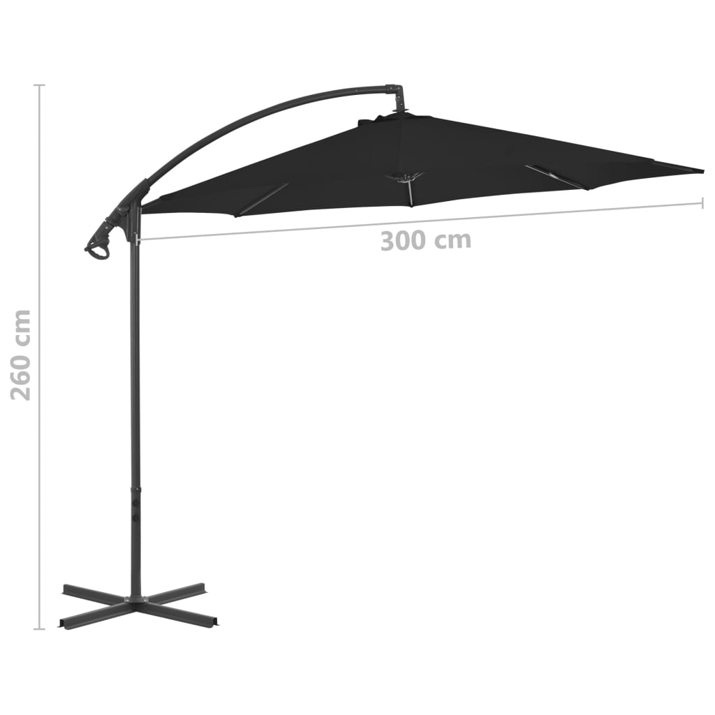 Ampelschirm mit Stahlmast 300 cm Schwarz