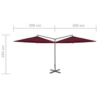 Thumbnail for Doppel-Sonnenschirm mit Stahlmast Bordeauxrot 600 cm