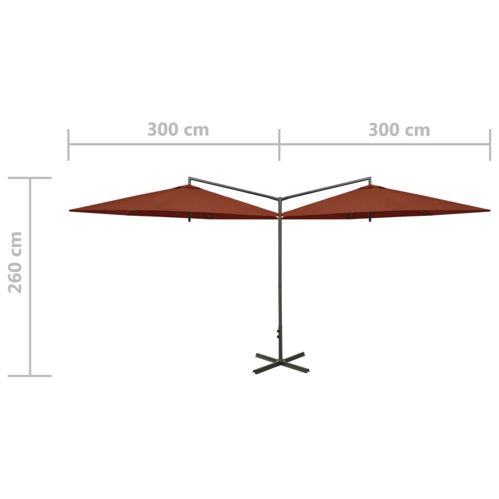 Doppel-Sonnenschirm mit Stahlmast Terracotta-Rot 600 cm