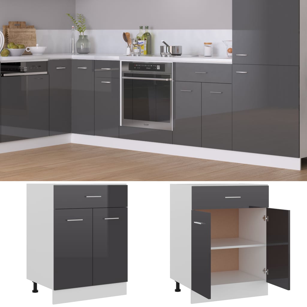 Schubunterschrank Hochglanz-Grau 60x46x81,5 cm Holzwerkstoff
