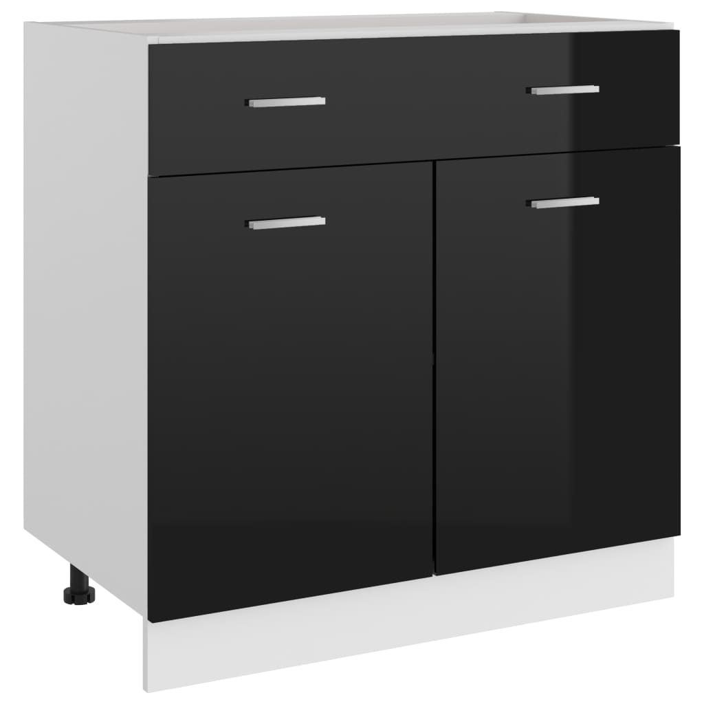 Schubunterschrank Hochglanz-Schwarz 80x46x81,5 cm Holzwerkstoff