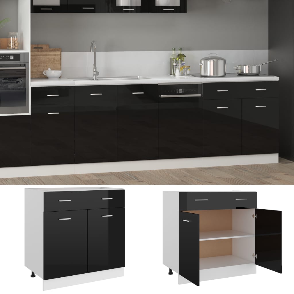 Schubunterschrank Hochglanz-Schwarz 80x46x81,5 cm Holzwerkstoff