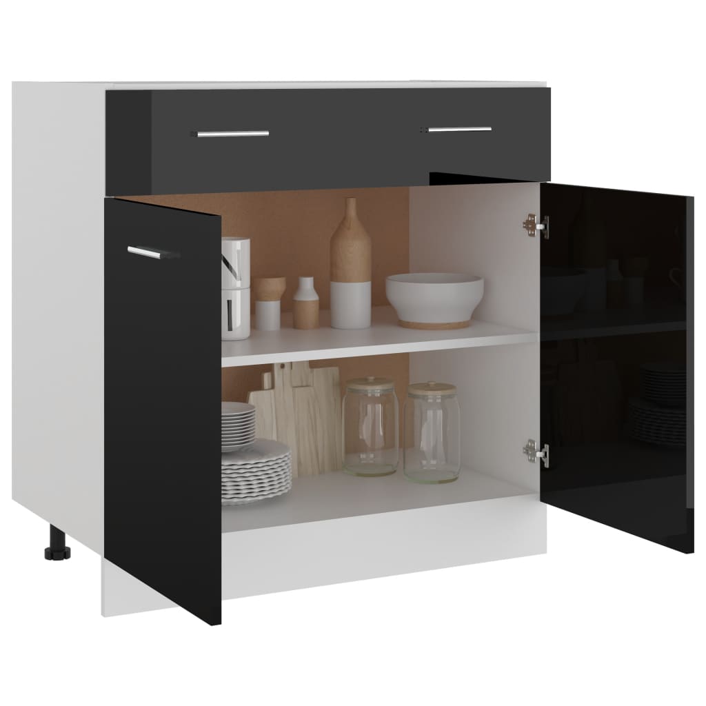 Schubunterschrank Hochglanz-Schwarz 80x46x81,5 cm Holzwerkstoff