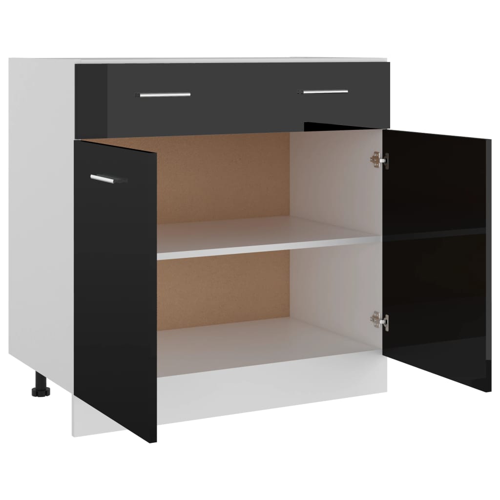 Schubunterschrank Hochglanz-Schwarz 80x46x81,5 cm Holzwerkstoff