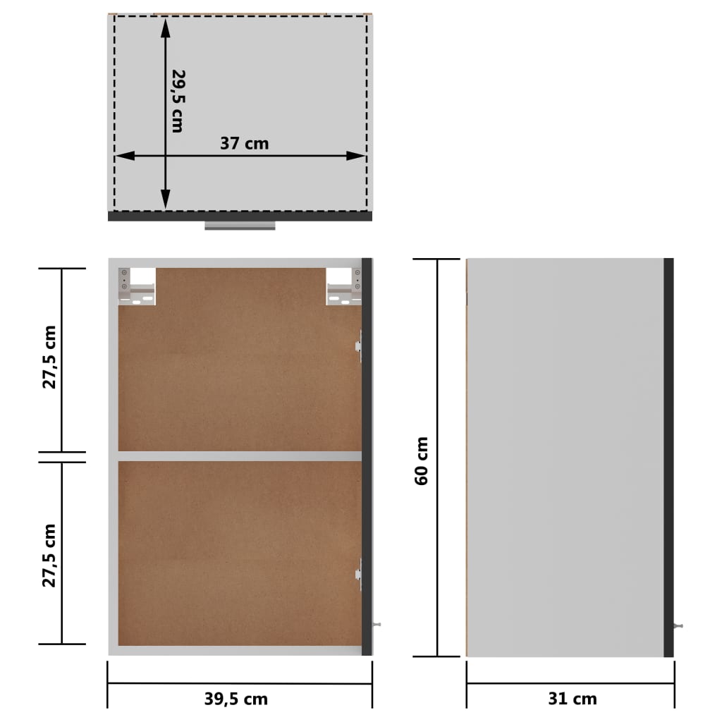 Hängeschrank Hochglanz-Schwarz 39,5x31x60 cm Holzwerkstoff