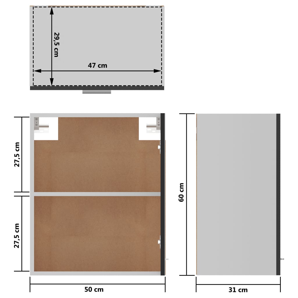 Hängeschrank Hochglanz-Grau 50x31x60 cm Holzwerkstoff