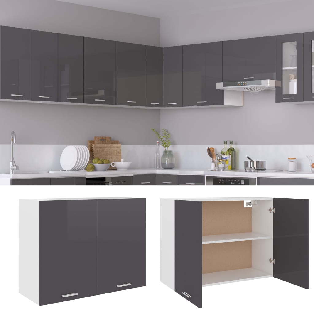 Hängeschrank Hochglanz-Grau 80x31x60 cm Holzwerkstoff