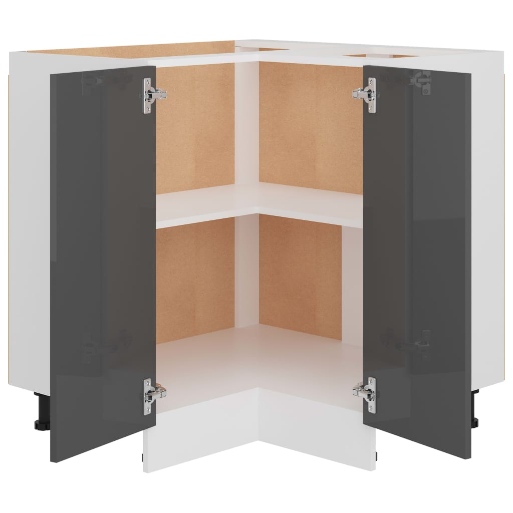 Eckunterschrank Hochglanz-Grau 75,5x75,5x80,5 cm Holzwerkstoff