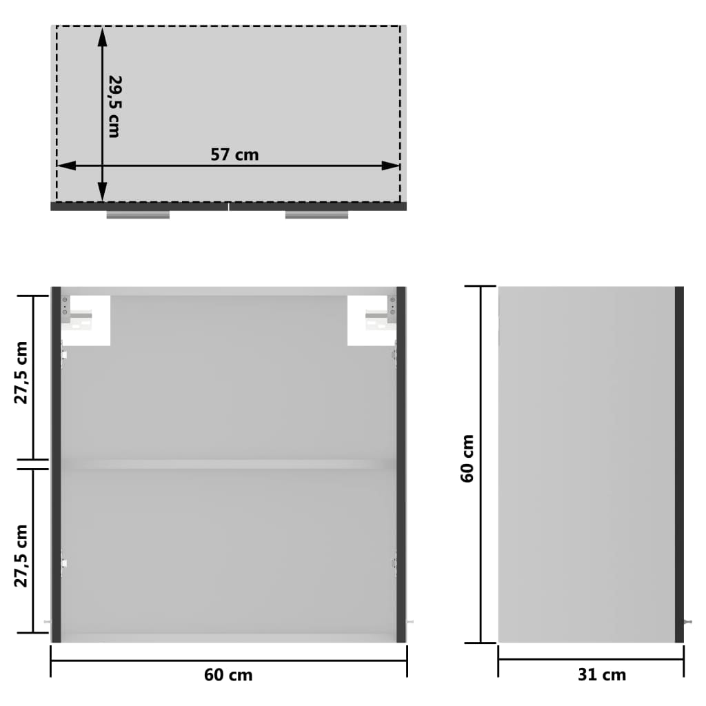Hängeglasschrank Grau 60x31x60 cm Holzwerkstoff