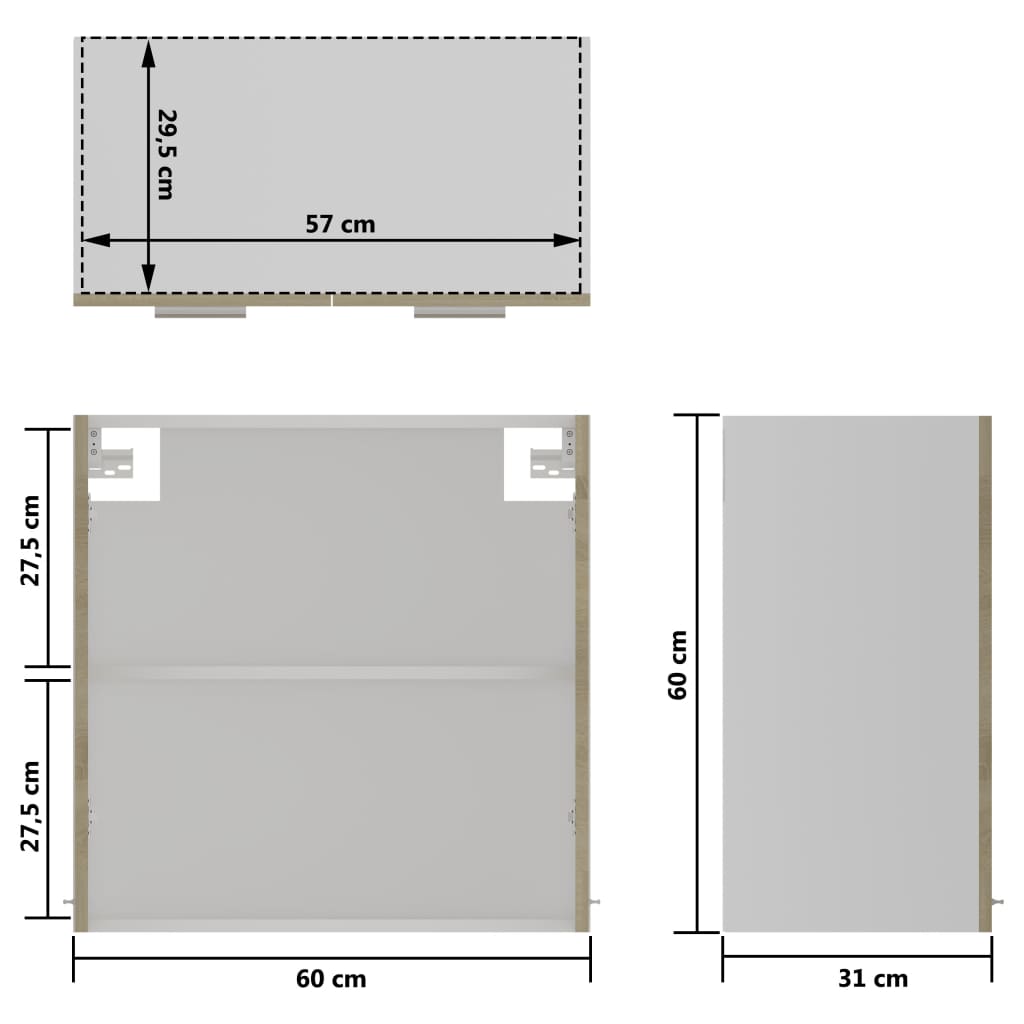 Hängeglasschrank Sonoma-Eiche 60x31x60 cm Spanplatte