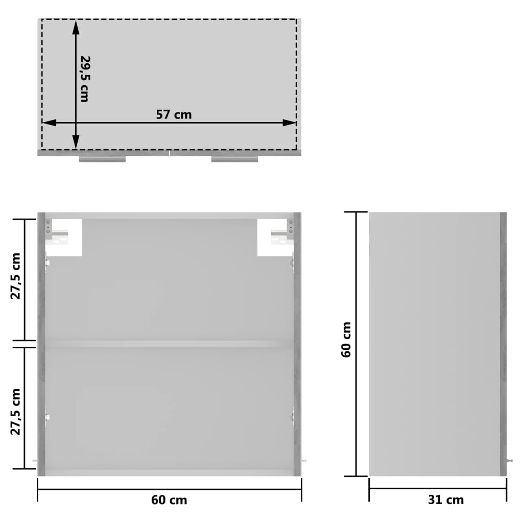 Hängeglasschrank Betongrau 60x31x60 cm Spanplatte