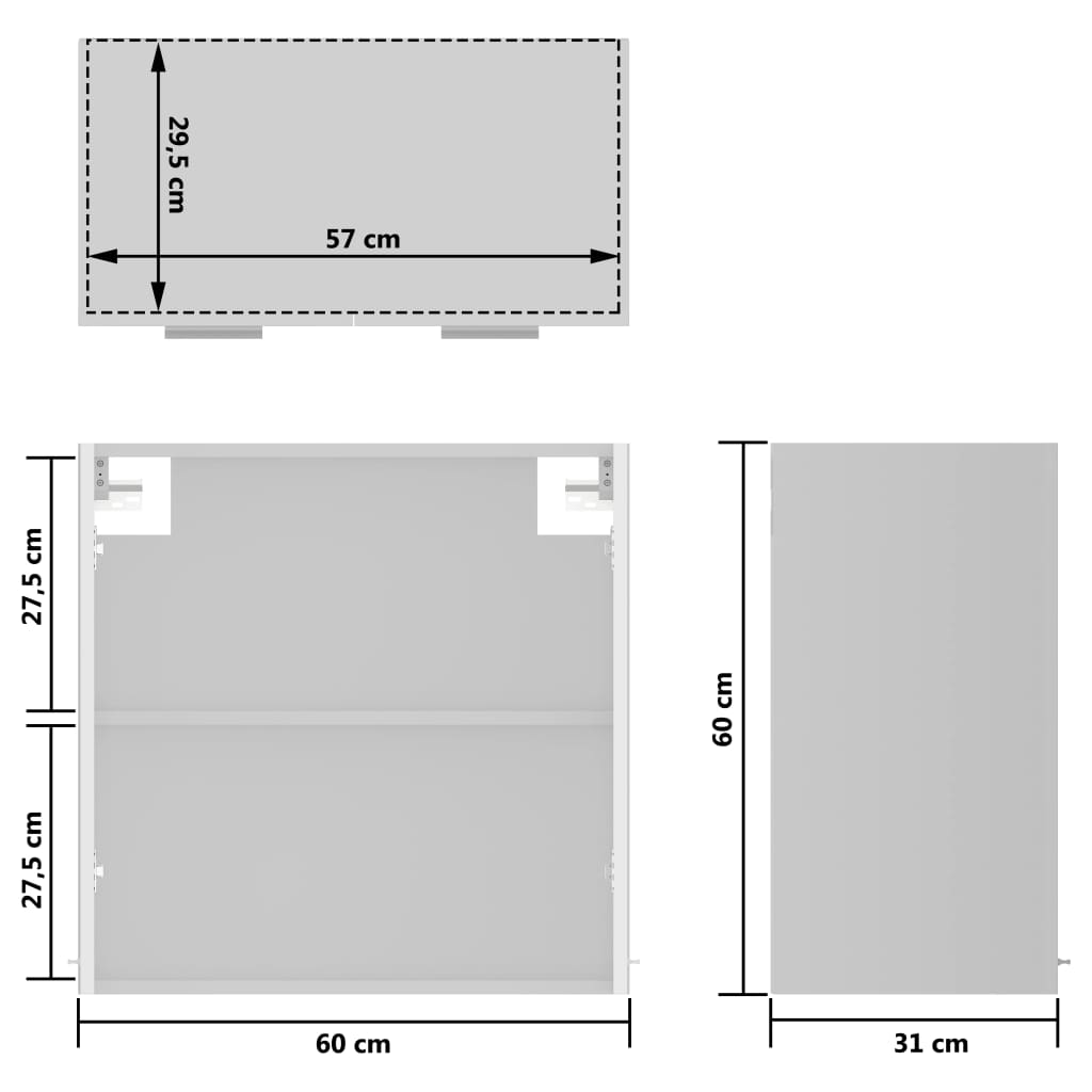 Hängeglasschrank Hochglanz-Weiß 60x31x60 cm Spanplatte