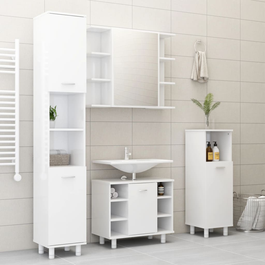 Badezimmerschrank Hochglanz-Weiß 30x30x95 cm Spanplatte