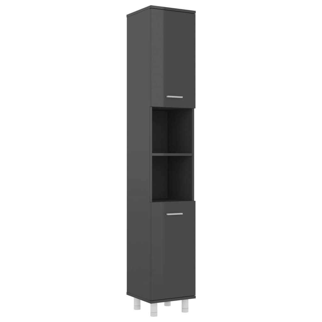 Badezimmerschrank Hochglanz-Grau 30x30x179 cm Holzwerkstoff